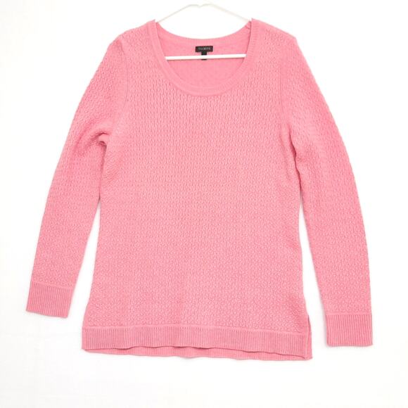 Talbots Pointelle Knit Sweater Sz Medium Pink Tunic Lightweight Soft Wool Blend - Picture 1 of 10